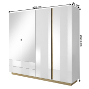 Skriňa so zrkadlom, biela/dub grandson/biely lesk, CITY