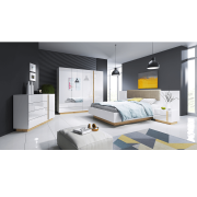 Komoda D4S, biela/dub grandson/biely lesk, CITY