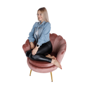 Kreslo v štýle Art-deco, ružová Velvet látka/gold chróm-zlatý, NOBLIN