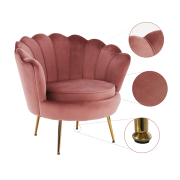 Kreslo v štýle Art-deco, ružová Velvet látka/gold chróm-zlatý, NOBLIN