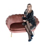 Lavica v štýle Art-deco, ružová Velvet látka/gold chróm-zlatý, NOBLIN