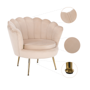 Kreslo v štýle Art-deco, béžová Velvet látka/gold chróm-zlatý, NOBLIN