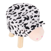 Taburet v tvare kravičky, látka Velvet biela/čierna/prírodná, MOLLY