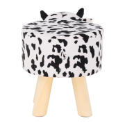 Taburet v tvare kravičky, látka Velvet biela/čierna/prírodná, MOLLY