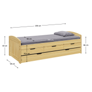 Posteľ s výsuvnou prístelkou, prírodná, masív, 90x200, MARINELLA NEW