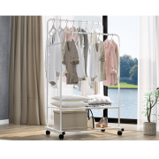 Dvojradový pojazdný vešiak, s policami, biela, RAINER