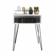 Príručný/nočný stolík, biela/čierna, HONEJ