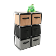 Komoda s látkovými šuplíkmi, čierna/hnedá/sivá, CAMILO TYP 2