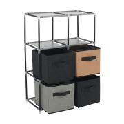 Komoda s látkovými šuplíkmi, čierna/hnedá/sivá, CAMILO TYP 2