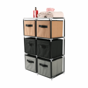 Komoda s látkovými šuplíkmi, čierna/hnedá/sivá, CAMILO TYP 2