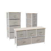 Komoda s látkovými šuplíkmi, svetlosivá/biela/béžová, OFELIA TYP 2