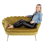 Lavica v štýle Art-deco, horčicová Velvet látka/gold chróm-zlatý, NOBLIN