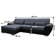 Sedacia súprava, čierna/tmavosivá, ľavá, EMILY ROH MALÝ