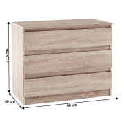 3 šuplíková komoda, dub sonoma,  HANY NEW 003