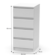 4 šuplíková komoda, biela, HANY NEW 009