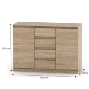 2 dverová komoda so 4 šuplíkmi, dub sonoma, HANY NEW 010
