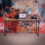 Písací stôl, dub/čierna, 150x60 cm, MELLORA