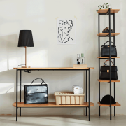 Regál v industriálnom štýle, čierna/akácia, MULIN