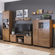 Komoda/vitrína, dub bolzano/čierna, pravá, DELIS C2