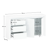 Komoda 2D3S, biely lesk, LINDY