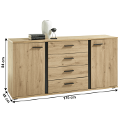 Komoda, dub artisan/čierna, KANODE