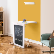 Skladací stôl na stenu, s kriedovou tabuľou, biela, ZALMAN