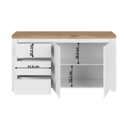 Komoda 2D3S, biely lesk/dub wotan, VILGO