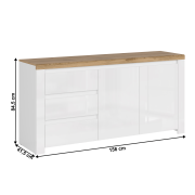 Komoda 2D3S, biely lesk/dub wotan, VILGO