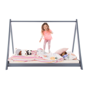 Montessori posteľ, sivá, borovicové drevo, GROSI