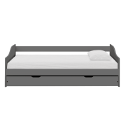 Posteľ s výsuvnou prístelkou, sivá, masív, 90x200, LAURA NEW