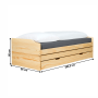 Posteľ s výsuvnými prístelkami, prírodná, masív, 90x200, FLOPY