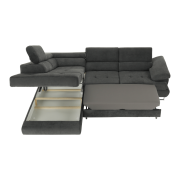 Sedacia súprava s úložným priestorom, sivá, látka, ľavá, BUTON R