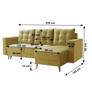 Rozkladacia sedacia súprava, žltá, pravá, BLEKY ROH
