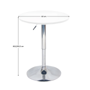 Barový stôl s nastaviteľnou výškou, biela, priemer 60 cm, BRANY 2 NEW