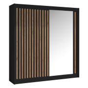 Skriňa s posuvnými dverami, čierna/dub craft, 203x215 cm, LADDER