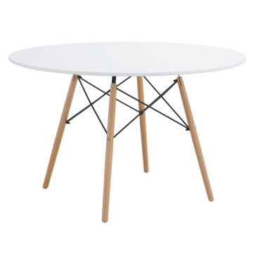 Jedálenský stôl, biela matná/buk, priemer 120 cm, DEMIN NEW