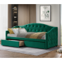 Posteľ s úložným priestorom, 90x200, zelená Velvet látka, ZASKA