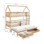 Montessori poschodová posteľ s prístelkou, prírodná, VENITA TYP 1