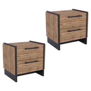 Nočný stolík, set 2 ks, dub wotan/čierna, AMONI 2S