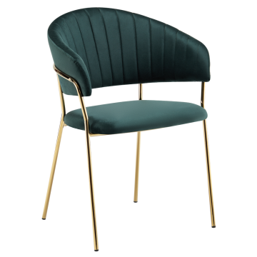 Dizajnové jedálenské kreslo, tmavozelená Velvet látka/gold chróm zlatý, DASMIN TYP 1
