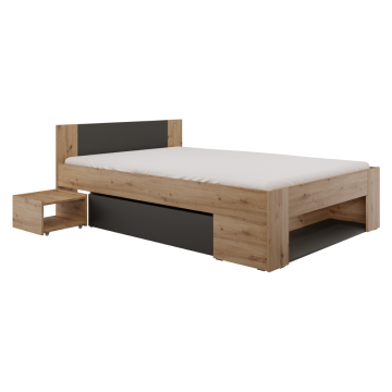Posteľ s úložným priestorom, 140x200, dub artisan/antracit, UNIS