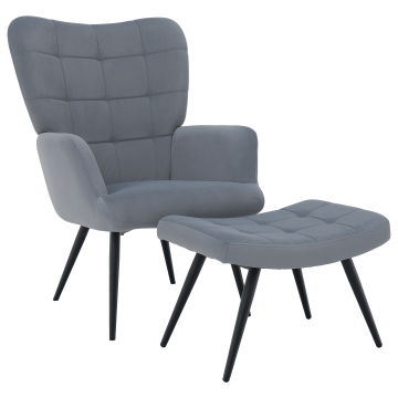 Kreslo s podnožou, sivá Velvet látka/čierna, HABEN