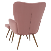 Kreslo s podnožou, ružová Velvet látka/dub, HABEN