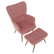 Kreslo s podnožou, ružová Velvet látka/dub, HABEN