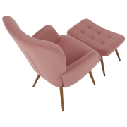 Kreslo s podnožou, ružová Velvet látka/dub, HABEN