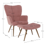 Kreslo s podnožou, ružová Velvet látka/dub, HABEN