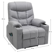 Masážne polohovacie kreslo, svetlosivá, HUDSON