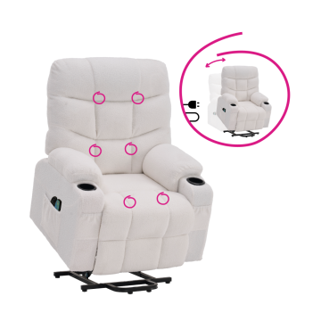 Masážne polohovacie kreslo, biela, HUDSON