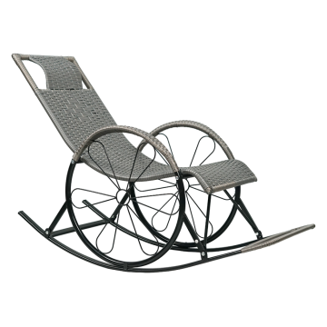 Hojdacie kreslo, ratan/kov, sivá, ROKIN