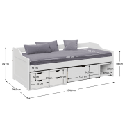 Posteľ s úložným priestorom, biela, masív, 90x200, MAXI NEW